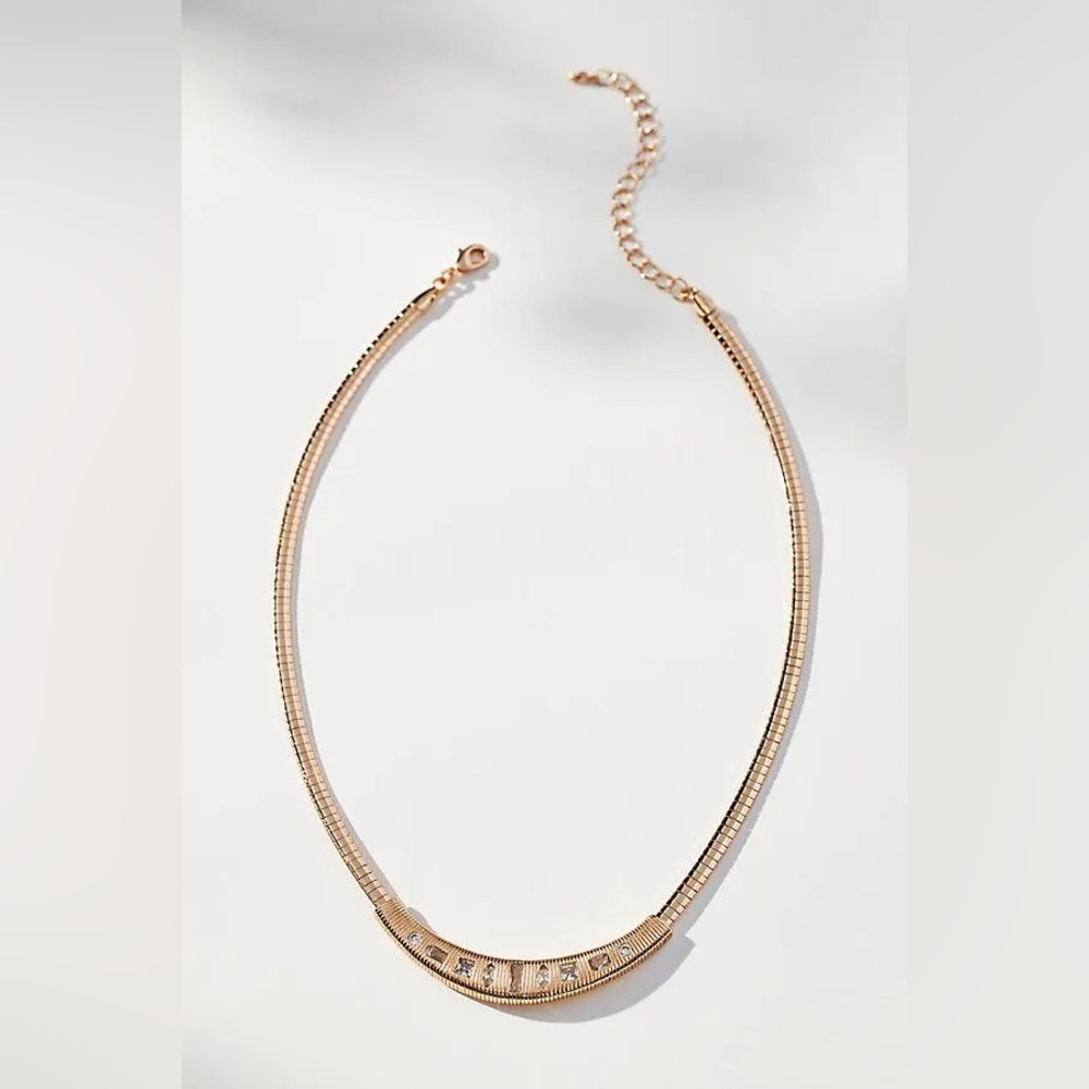 Anthropologie Gold Crystal Ribbed Snake Chain Collar Necklace Jewelry Accessory